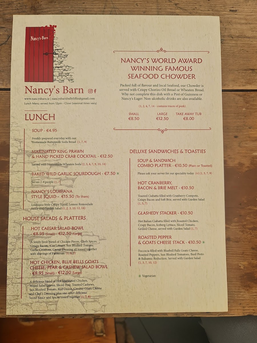 Menu Nancy's Barn Ballyliffin-2